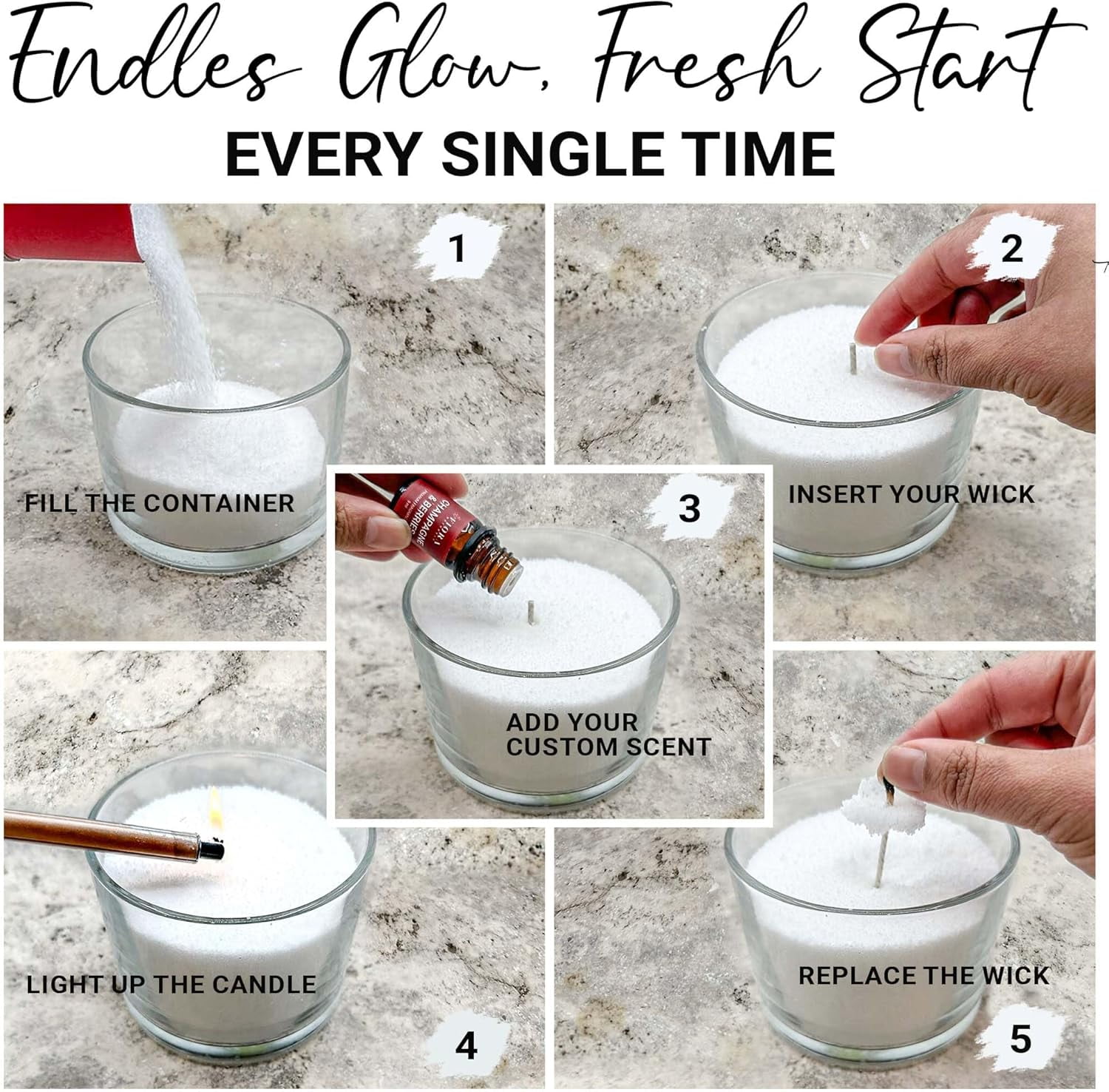 Pearled Candle Sand, 18oz Sand Wax, 30 Wicks, 2X Natural Fragrance Oils + Free Large Glass Jar, Smoke-Free Powder Snow Candles