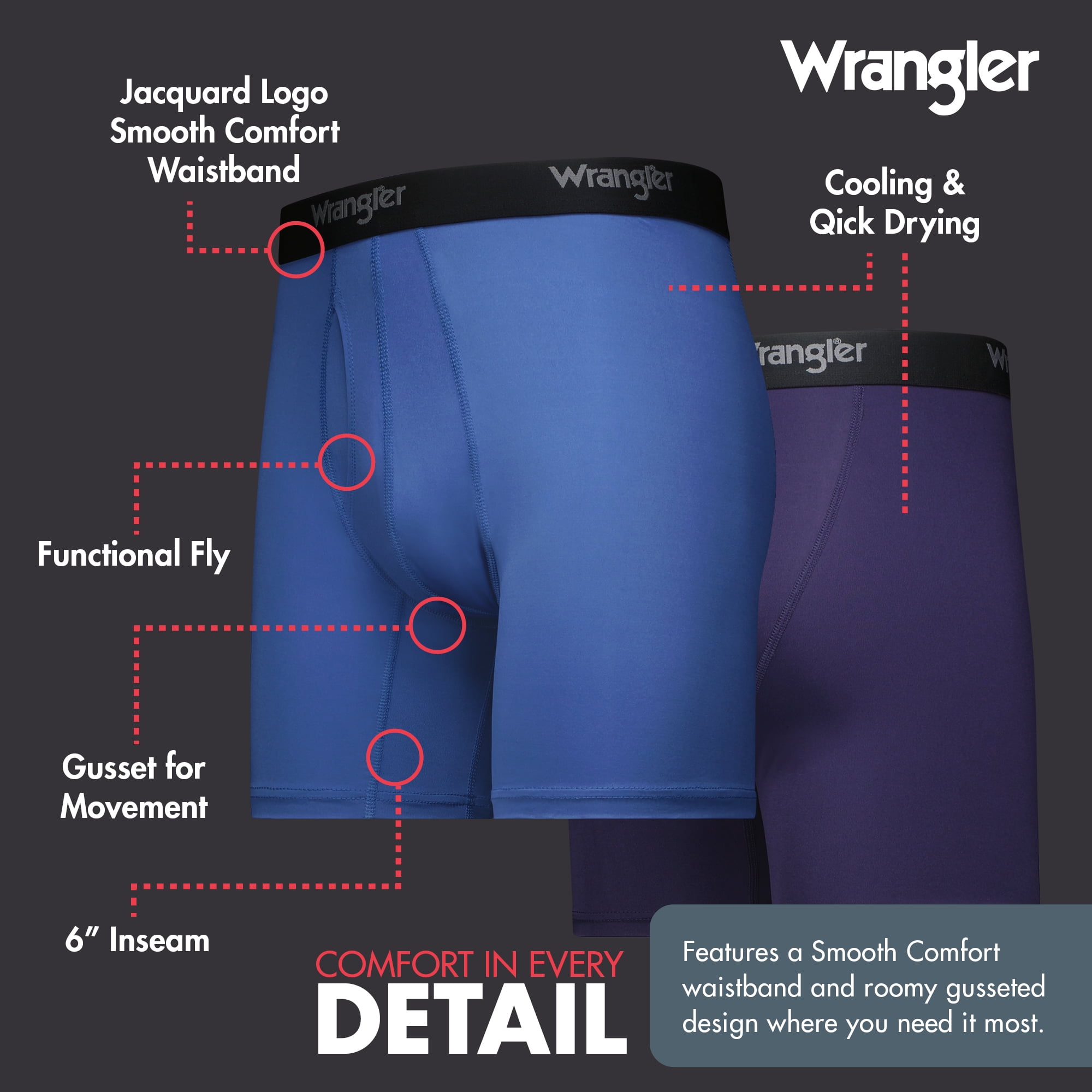 Wrangler Men's Boxer Briefs Cooling Stretch Nylon Underwear Boxers, Assorted Navy, 3 Pack, L