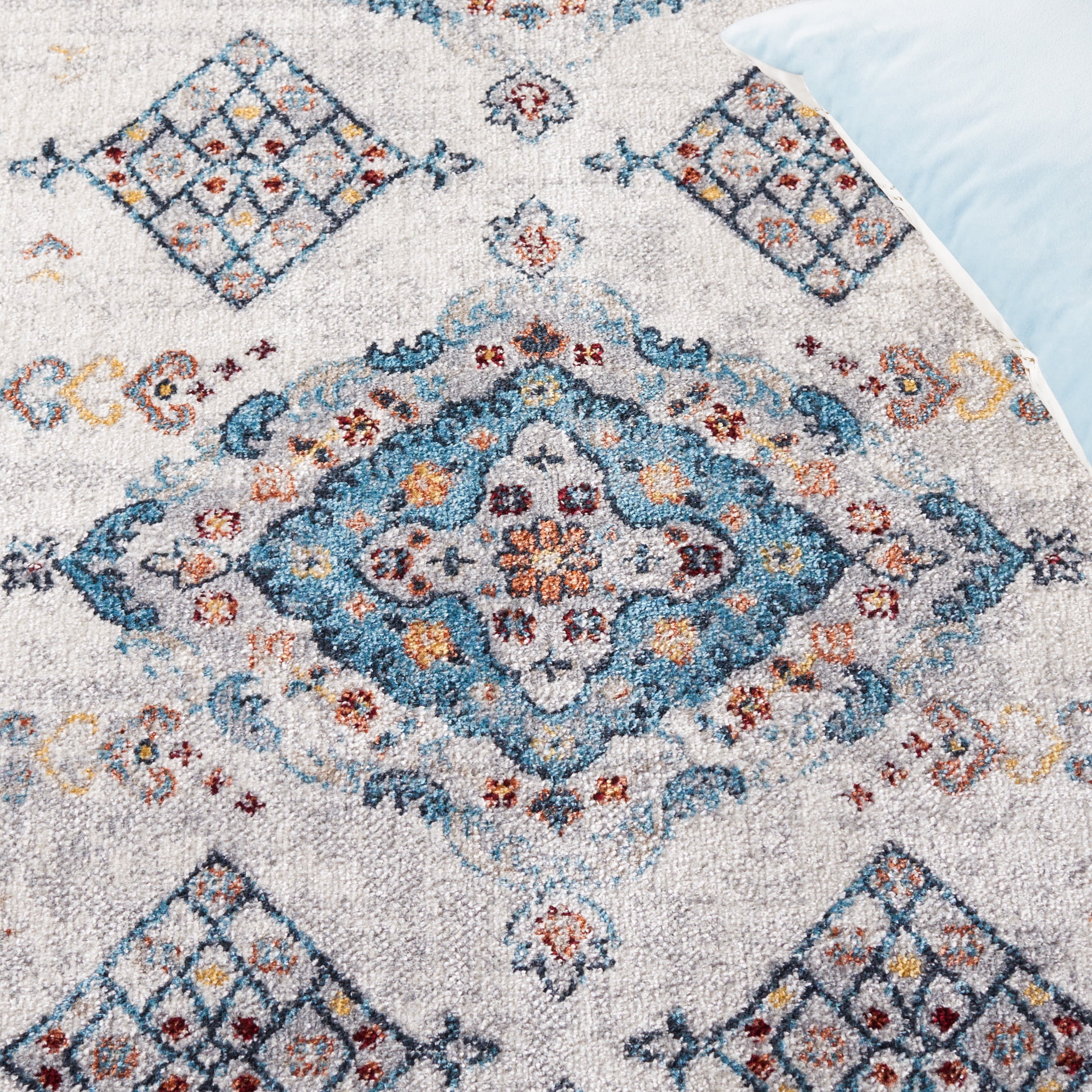 SAFAVIEH Bayside Bruno Oriental Polyester Machine Washable Area Rug, Gray/Blue, 8' x 10'