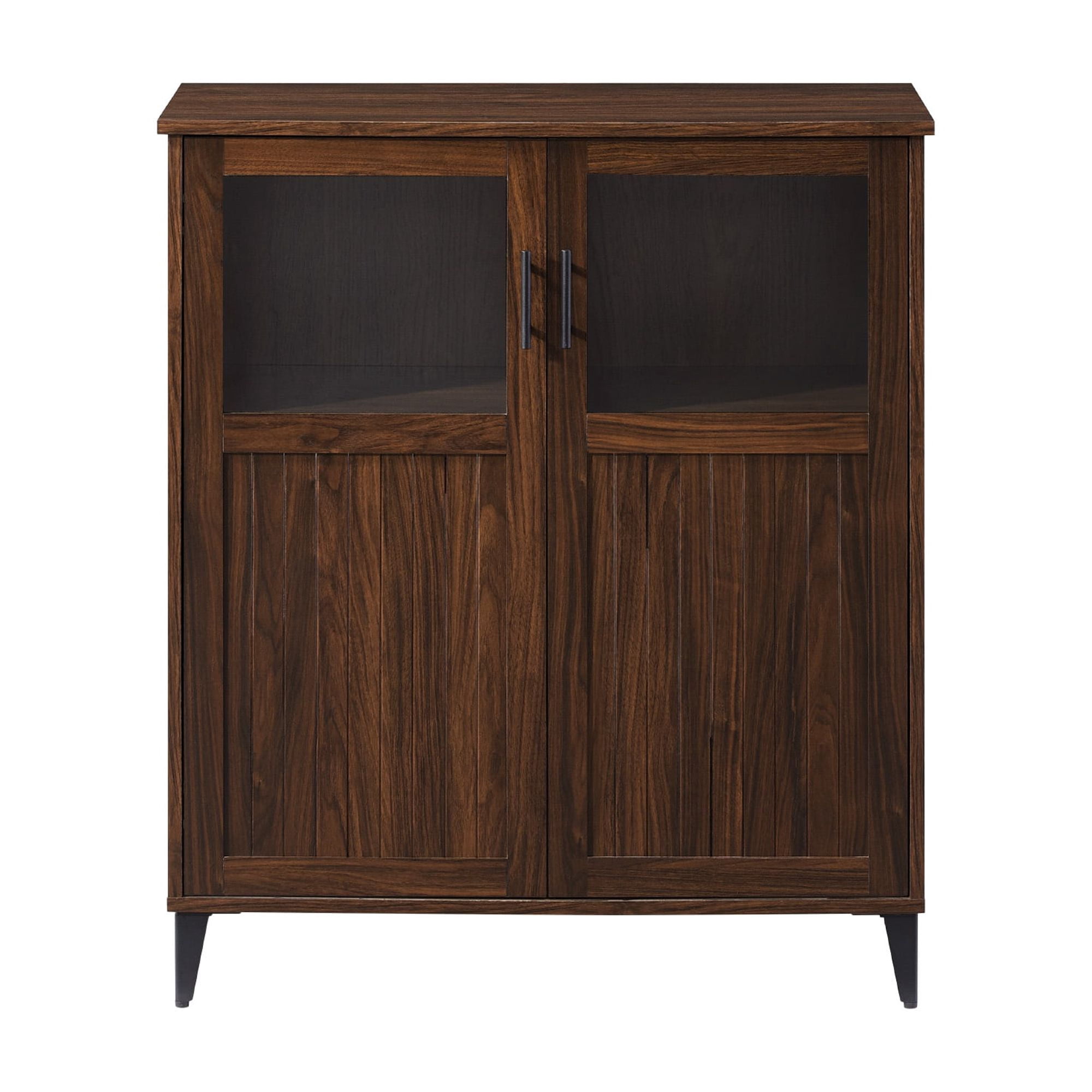Walker Edison Transitional Grooved Door Accent Cabinet, Dark Walnut