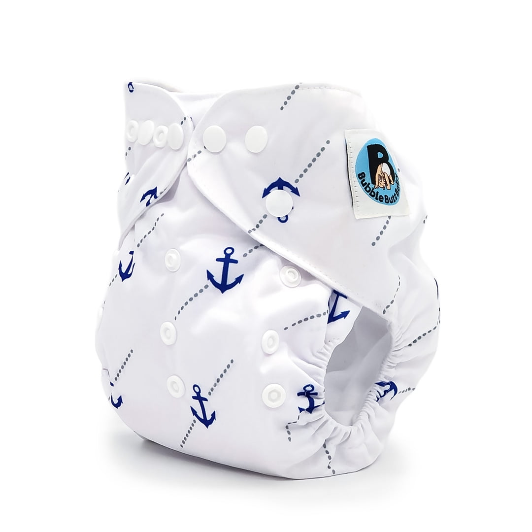 Yachtsman Collection, 6 Pocket Cloth Diapers for Babies in Red, White and Blue Nautical Patterns + 6 Cloth Diaper Inserts | Bubble Butt Baby