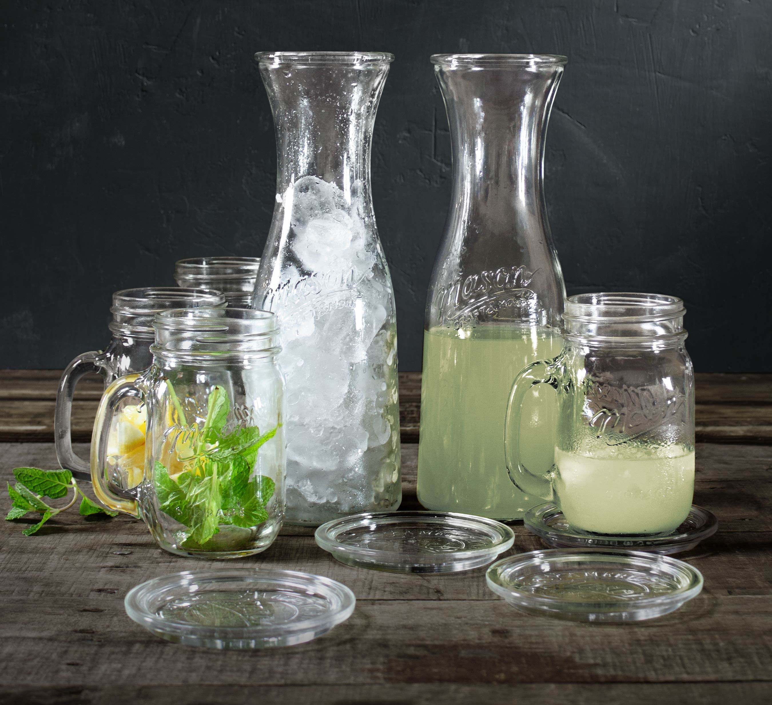 Mason Craft & More 10 Piece Glass Drinkware Set, Carafes, Drinking Jars,  and Coasters - Walmart.com