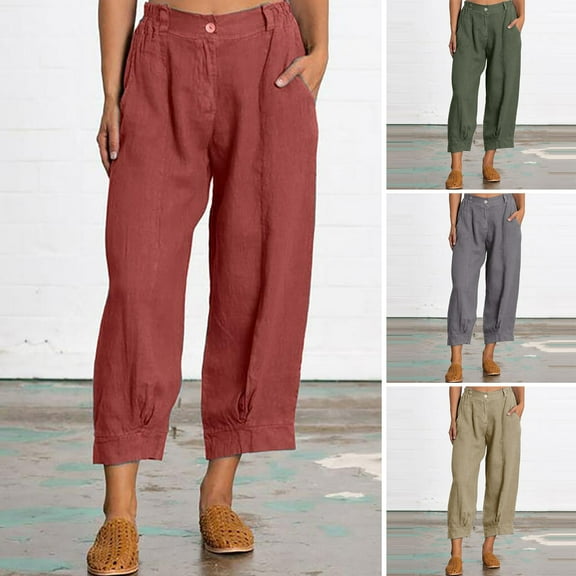 ZenCart Women Casual Pants with Oblique Pockets Elastic Waist Wide-Leg Design Solid Color Leisure Pants Travel Work Daily Wear