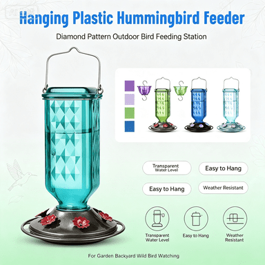 Hanging Plastic Hummingbird Feeder, Diamond Pattern Bird Feeder, Outdoor Garden Backyard Wild Bird Feeding Station