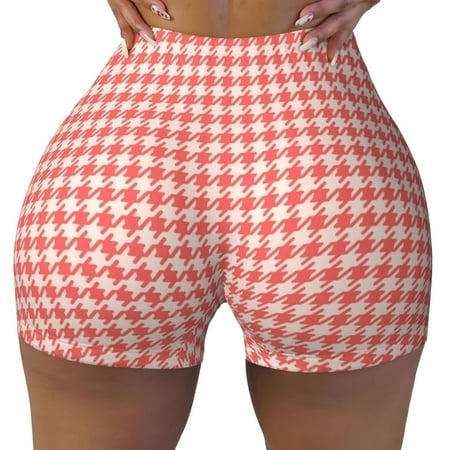 Workout Shorts Women  Houndstooth With Red And White Biker Shorts for Women Running Gym Spandex Shorts Tummy Control
