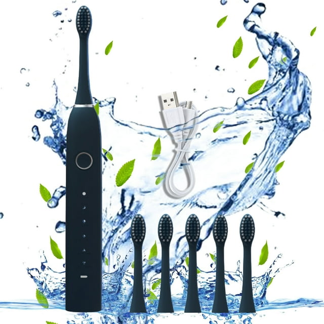 Fiudx Cepillo de Dientes Eléctrico, 6 Cabezales, 6 Modos de Limpieza, Resistencia Al Agua Ipx7, Batería de Larga Duración, Carga Rápida, Limpieza Profunda y Suave, Temporizador Inteligente, Cerdas Su
