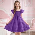 thumbnail image 2 of Vdoaml Little Girls Flutter Sleeve Midi Dress Kids Hollowed Out Flowy Sundress Children Summer Casual Dresses 6-7 Years Purple, 2 of 5