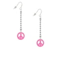 thumbnail image 2 of Delight Jewelry Acrylic Small Hot Pink Peace Sign - Silver-tone Long Sparkle Dangle French Earrings, 2 of 4