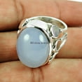 thumbnail image 2 of Aqua Chalcedony Gemstone Ring, Solid 925 Sterling Silver Ring, Solitaire Ring, Blue Stone Cab Cut Oval Ring, Semi Precious Stone Ring, Huge Gemstone Women's Designer Ring, 2 of 3
