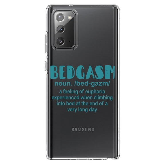 DistinctInk Clear Shockproof Hybrid Case for Samsung Galaxy Note 20 (6.7" Screen) - TPU Bumper Acrylic Back Tempered Glass Screen Protector - Bedgasm Definition Climb in Bed Lon Day