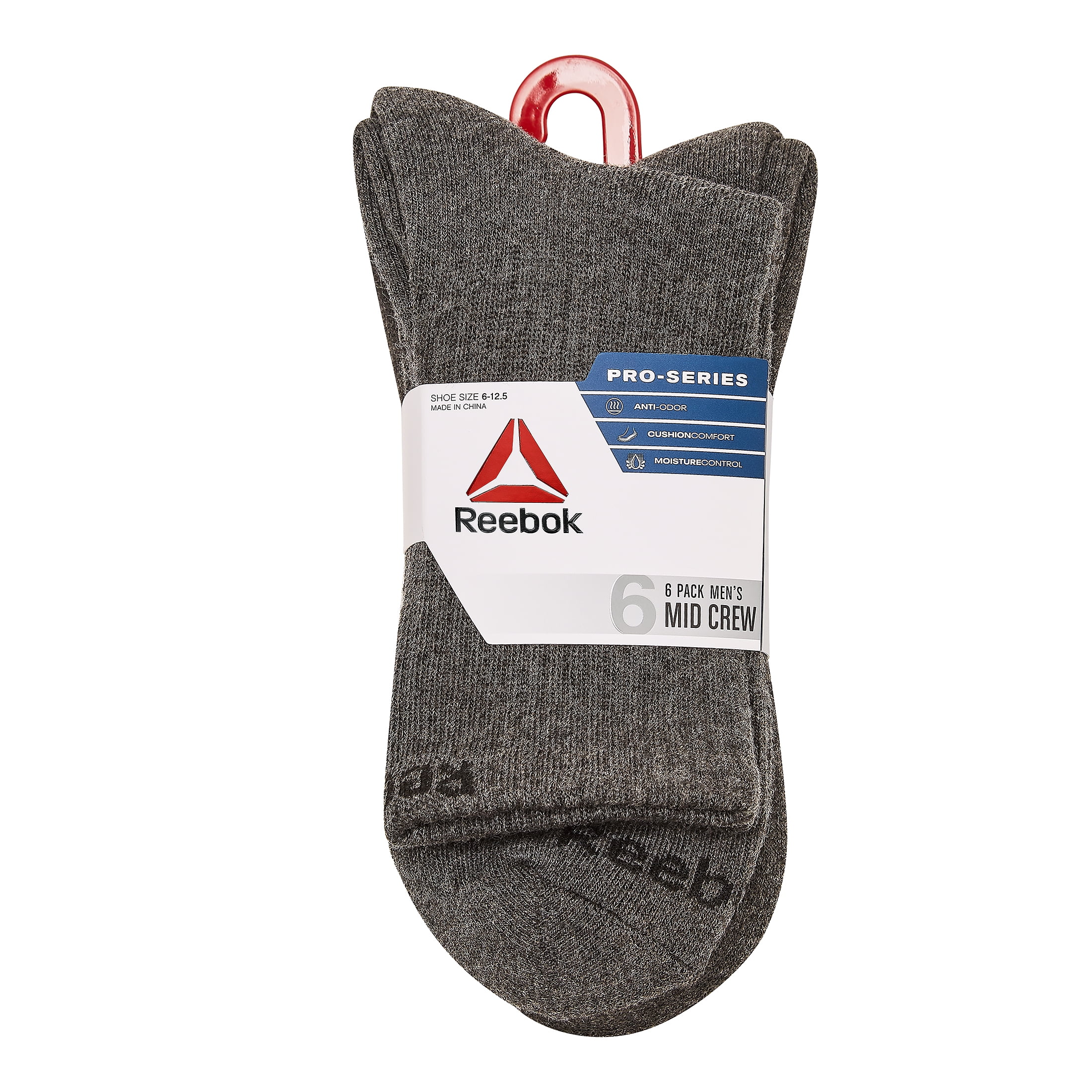 Reebok Men's Pro Series Cushion Mid Crew Socks, 6-Pack