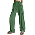 thumbnail image 2 of AherBiu Womens Pants Trendy High Waisted Drawstring Wide Leg Trousers Straight Leg Loose Solid Color Casual Pants with Pockets, 2 of 9