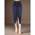 thumbnail image 2 of Womens Dark Indigo Stretch Denim Pencil Skirt With Front Slit, 2 of 5