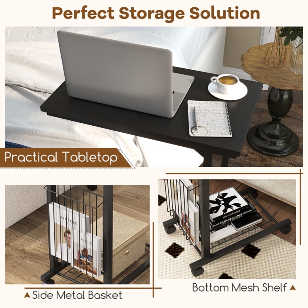 Finihen Rolling Side Table, Sofa Side Table, Bed Side Table, Rolling Height Adjustable Sofa End Side Table, for Living Room, Bedroom, Black Finihen Rolling Side Table, Sofa Side Table, Bed Side Table, Rolling Height Adjustable Sofa End Side Table, for Living Room, Bedroom, Black