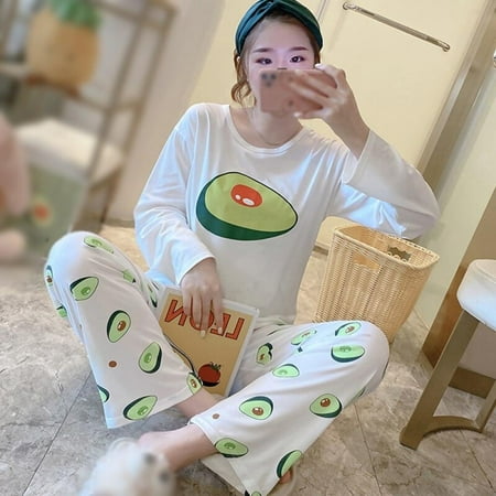 

Fantadool Spring / Autumn Korean Version Of Women s Cute Cartoon Loose Long Sleeve Home Wear Cotton Comfortable Pajamas Suit
