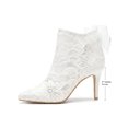 thumbnail image 2 of BLISSFUL STEP Women's Floral Lace Pointed Toe Ankle Boots Tulle Bow Stiletto Heel Wedding Dress Booties White 8, 2 of 8