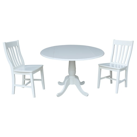 42 In Round Top Pedestal Drop Leaf Table with 2 Chairs