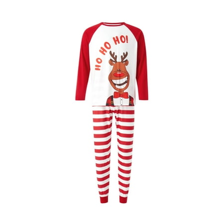 

Family Christmas Pajamas Matching Sets Cartoon Smile Elk Print Long Sleeve Stripe Pants Sleepwear