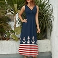 thumbnail image 4 of Nautical red white stripes and red anchor on blue background Sleeveless Dress dresses summer woman Aesthetic clothing, 4 of 6