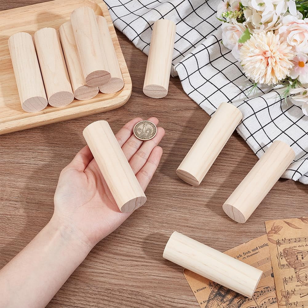 10pcs 10Pcs 3.9x1.4 Inch Wood Round Sticks Unfinished Wooden Dowel Rods Blank Round Dowels Rods Round Dowels Strips Unfinished Wooden Strips Wood Sticks for DIY Crafts Building Model Home Decor White