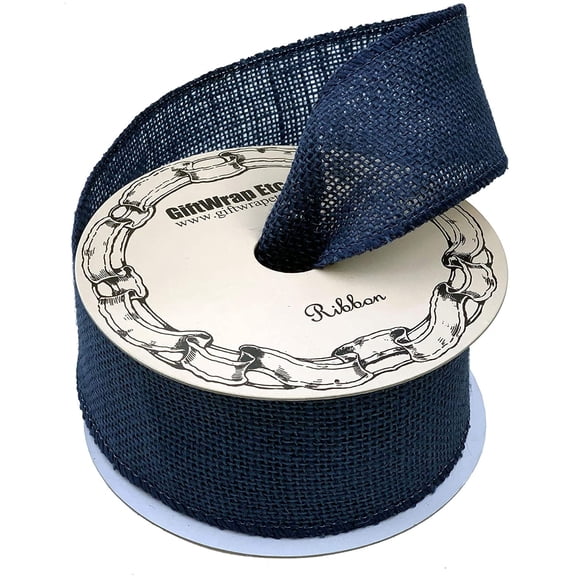 Navy Blue Fabric Burlap Ribbon - 2 1/2" x 10 Yards, Wired Edge, Memorial Day, 4th of July, America 250 Anniversary, Police Support, Rustic Wedding, Wreath, Patriotic USA Decor, Gift Wrapping, Veteran