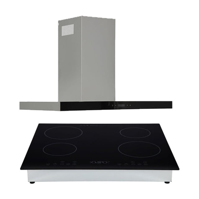 Campana de cocina de pared de acero inoxidable 90cm Temax + Parrilla eléctrica de inducción 4 quemadores 60cm Kepler