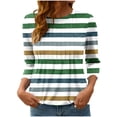 thumbnail image 2 of Tops for Women Plus Size 3/4 Sleeved Stripe Printed Casual T-shirt Round Neck Top Green XXL, 2 of 6