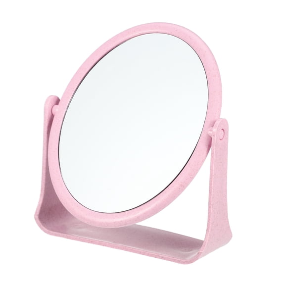 Unique Bargains Plastic Double Sided Round Makeup Mirror 360° Rotating Beauty Mirror Pink