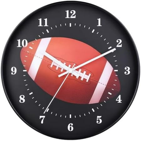 12 Inch Sports Wall Clock: America Football Dial, Silent, Battery Operated, for Football Lovers, Bedroom/Livingroom Decor.