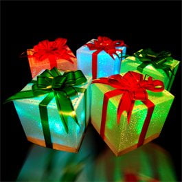 6 Mini Christmas Holiday Led Light Up Gift Box Ornaments Receive
