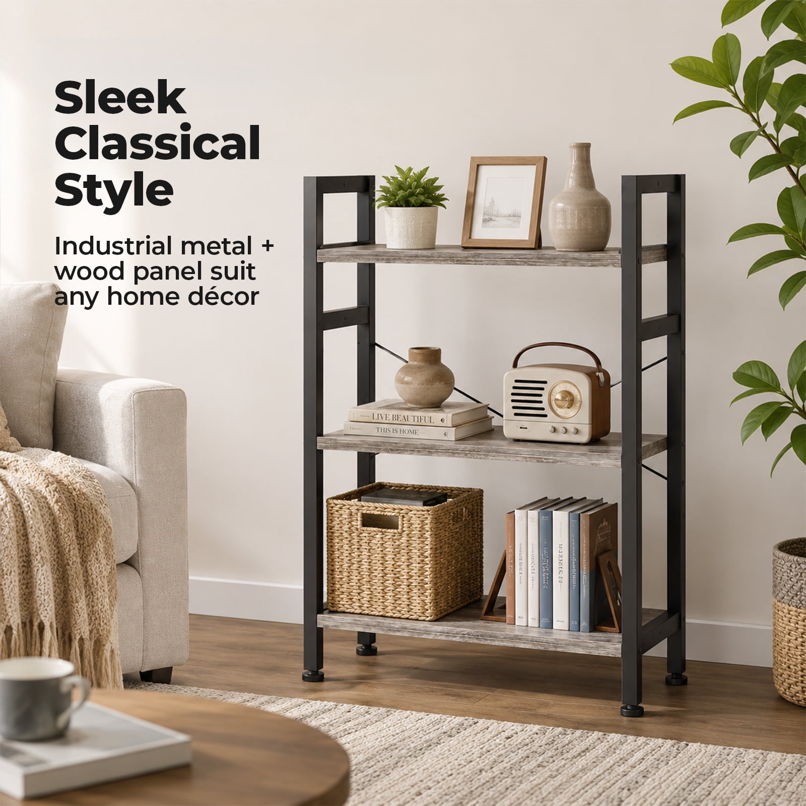 Alvantor 3/4-Tier Industrial Bookshelf, Narrow Storage Rack classical-style shelves for living rooms, homes, and offices