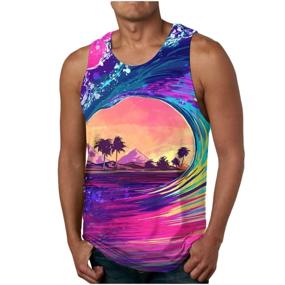 Xysaqa Mens 3D Funny Graphic Tank Tops, Summer Sleeveless Tee Hawaii Beach Shirt Novelty Gym Workout Tanks for Men Big & Tall M-6XL
