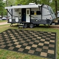 thumbnail image 3 of DEORAB Outdoor Rugs 8'X10' Chenille Patio Rug Three-Layer Material Imitation Silicone Spot Molding Camping Outside Rv Mat, Blue Black & Brown, 3 of 11