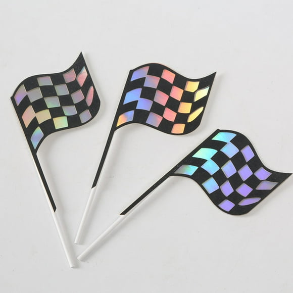 OULII 18Pcs Racing Flag Design Cupcake Picks Assorted Color Safe Decorative Cake Adornments for Celebration