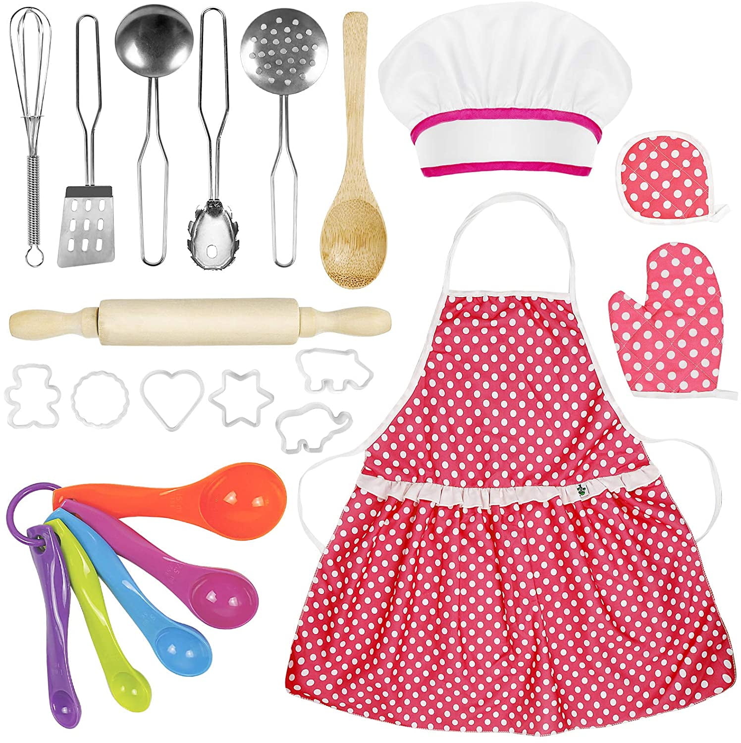 22pcs Chef Set Apron Chef Hat Cooking Baking Kitchen Toy For Kids Girls Boys 