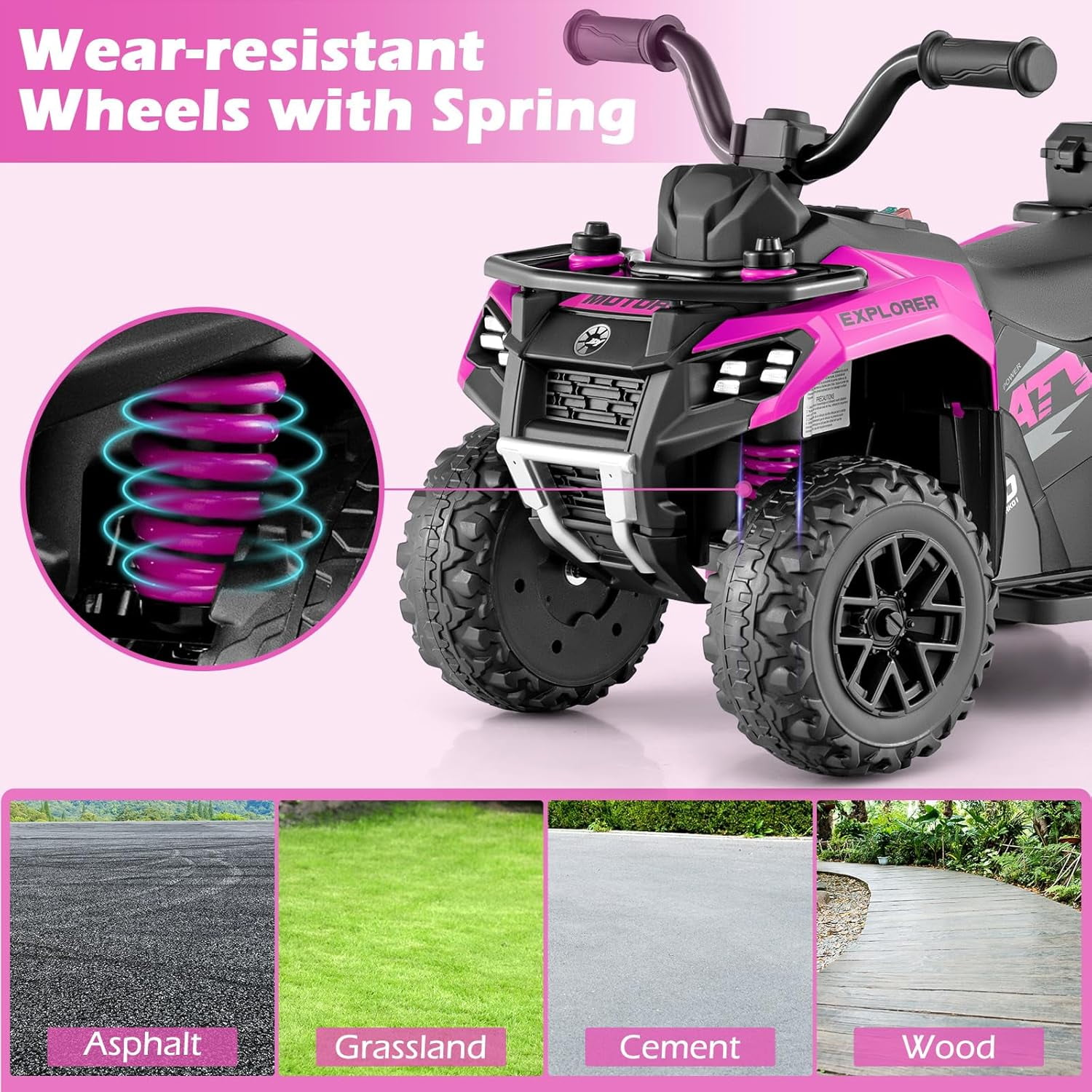 OLAKIDS Kids ATV with Spray Function, Remote Control, Storage Trunk, 6V Electric Toddler Ride on Toy
