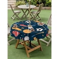 thumbnail image 3 of Outdoor Tablecloth with Umbrella Hole and Zipper, Sports Theme Round Table Cloth 60 Inch Waterproof Tablecloth, Cartoon Soccer Baseball Basketball Star Blue Picnic Table Cover for Patio Camping, 3 of 7