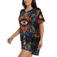 thumbnail image 2 of Fuzoiu Vibrant Psychedelic Eye Print Women's Short-Sleeved Pajama Set,Lounge Sleepwear Set,Womens Pajama Sets 2 Piece,Button-Up Top and Shorts with Pockets-Small, 2 of 7