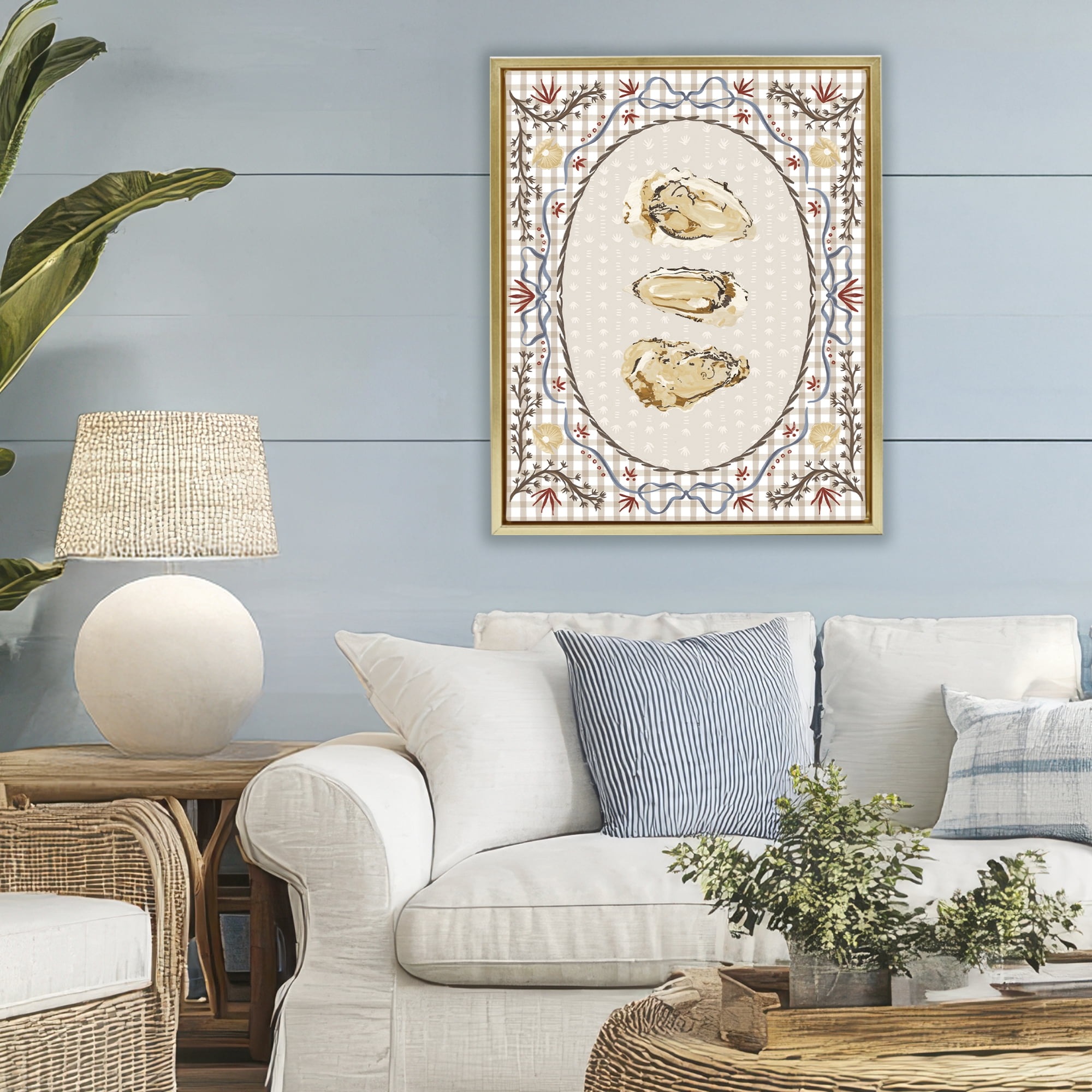 Stupell Industries Vintage Oyster Trio Gold Framed Floater Canvas Wall Art, design by Vero Illustrates