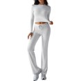 thumbnail image 3 of Conjunto de Chándal de Larga con Cuello Redondo y Pantalones Acampanados de Cintura Alta para Mujer. Flores Blancas y Grises M, 3 of 9