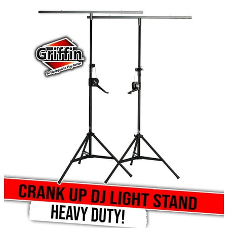 Griffin DJ Light Stands (2 Pack) - Stage Lighting Truss System - Crank Up Portable Speaker Tripod Standing Rig - Adjustable Trussing DJ Kit T Bar Mount for Can Lights Music Performance Equipment