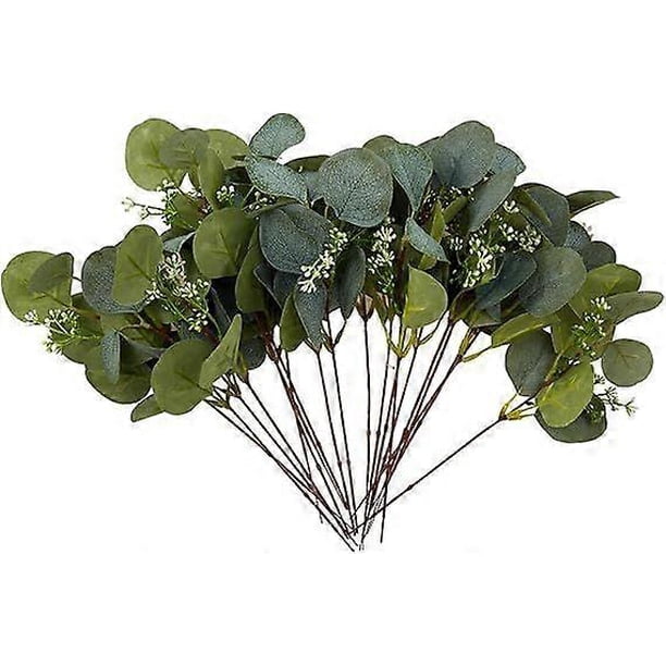 20Pieces/lot Artificial Plant Silk Plastic Flowers Eucalyptus Leaves Stems Branches Floral Bouquets Wreath Arrangement Home Table Garden Wedding Green
