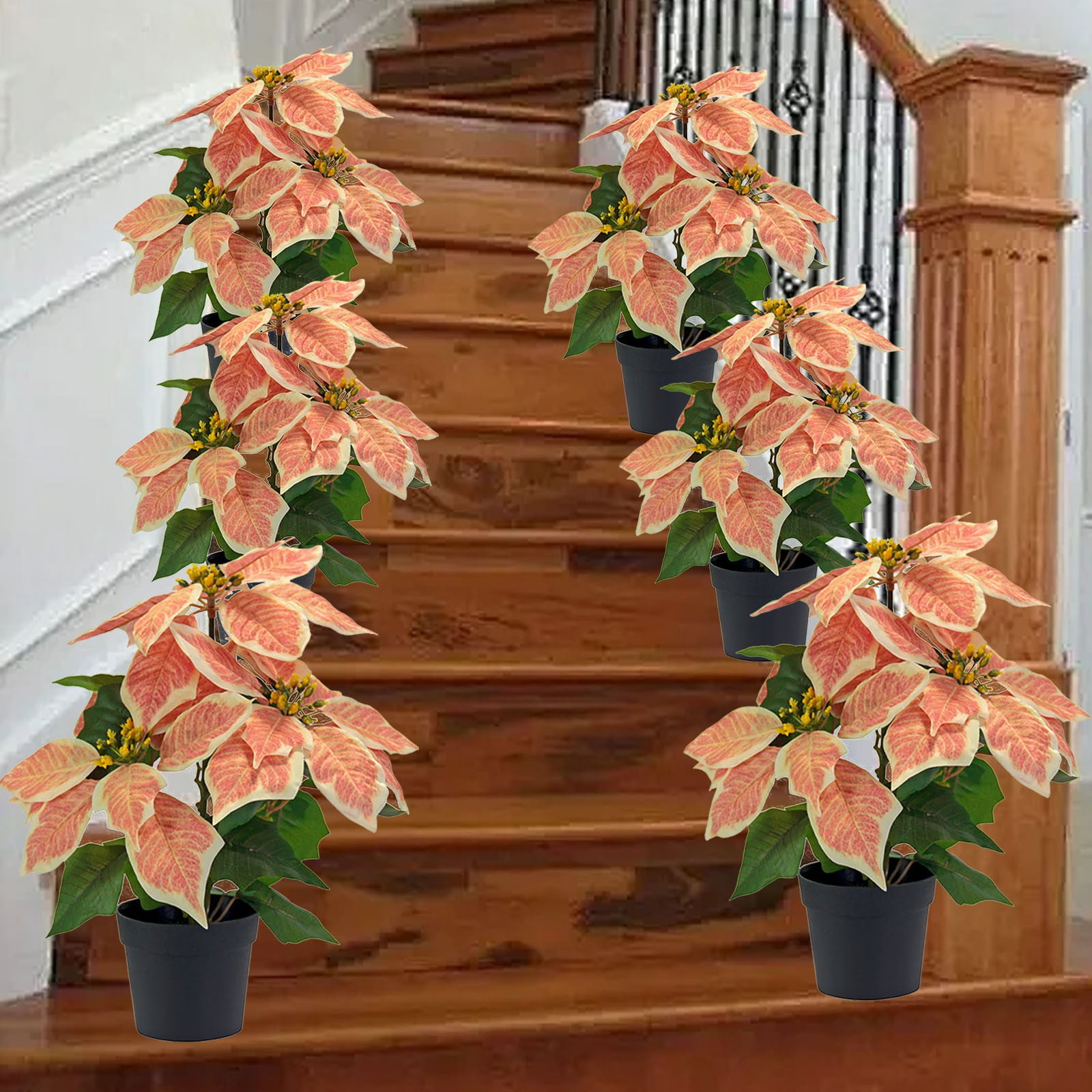 Mini Poinsettias Artificial Plants with Pot, 12.6" Faux Small Christmas Flowers in Pot for Home Office Tabletop Indoor Christmas Decorations