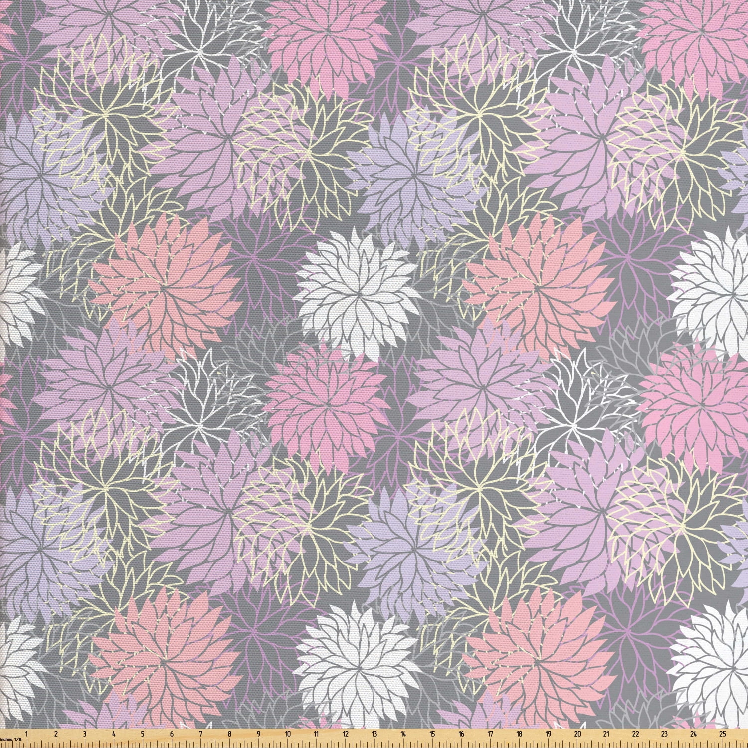 Pink and Grey Fabric by The Yard, Blossom Bouquet Botanical Foliage