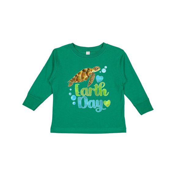 Inktastic Earth Day Sea Turtle and Hearts Boys or Girls Long Sleeve Toddler T-Shirt