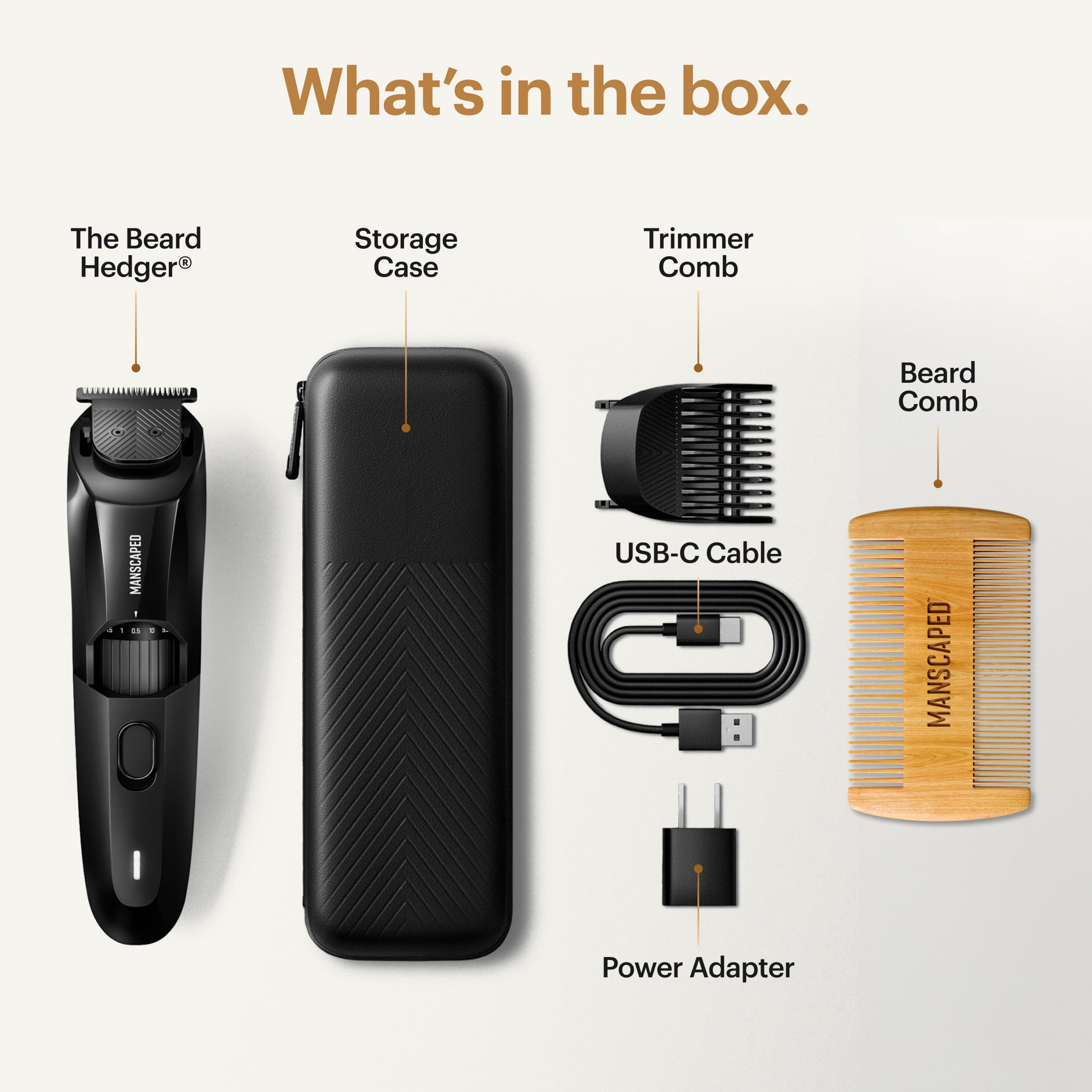 MANSCAPED® Beard Hedger® Cordless Electric Trimmer for Men's Beard, Mustache, and Stubble with Wooden Comb