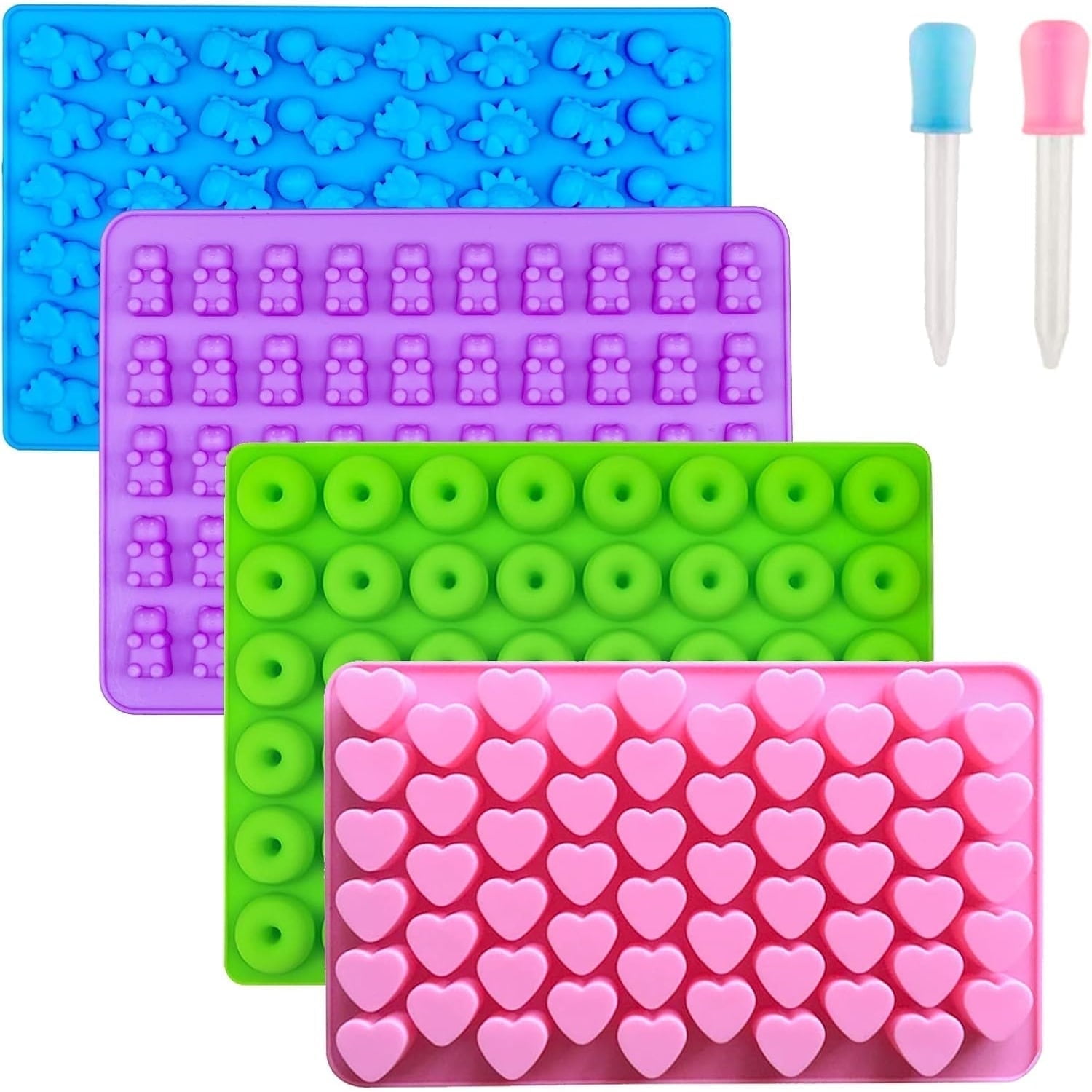 Vpqnee 3 Pack Mini Silicone Gummy Candy Chocolate Molds Pink, Green