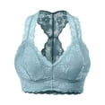 thumbnail image 2 of URBAN DAIZY Women's Seamless Lace Bra Racerback Padded Sexy Floral Mesh Bralette Crop Top Removable Pads Breathable Bustier A11_6324 Blue Grey 3XL, 2 of 7