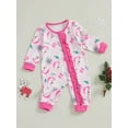 thumbnail image 2 of Suealasg Christmas Baby Girl Footies Pajamas Long Sleeve Rompers Santa Claus Print Zip Up Full Length Jumpsuit 3 6 12 18 Months Newborn Girls Fall Coming Home Clothes, 2 of 8