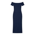 thumbnail image 4 of QUNYINEY Satin Summer Casual Dresses for Women Short Sleeve Blue Off The Shoulder Long Bodycon Dress Slim Fit Ruched Dresses, 4 of 5